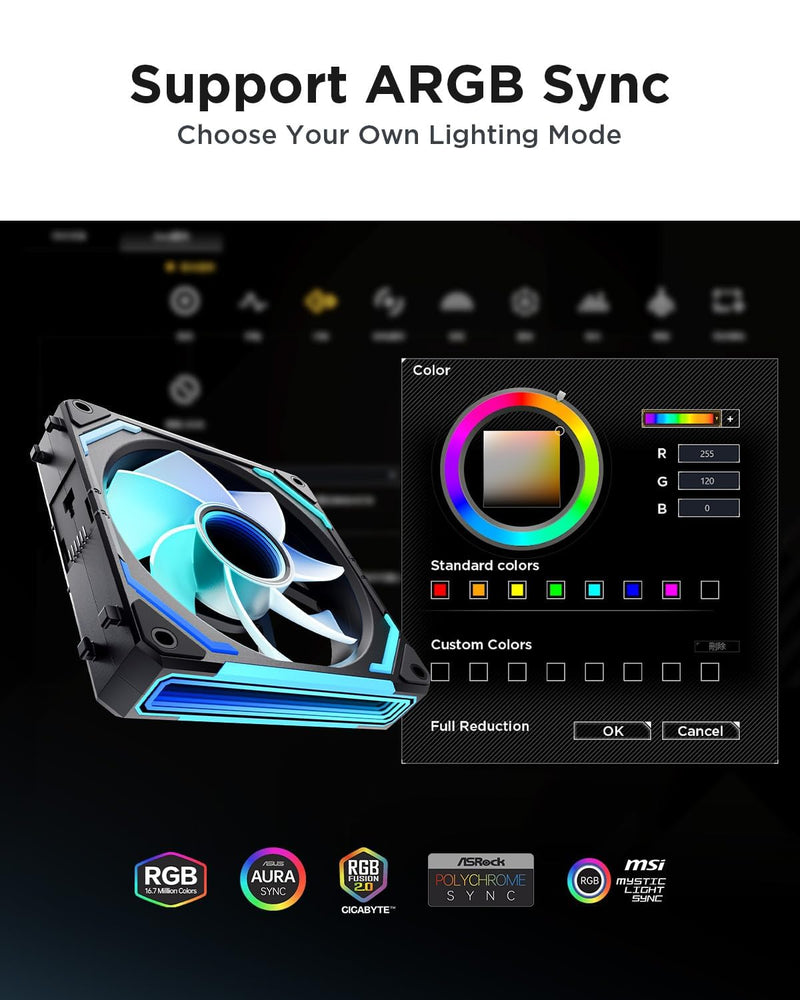 AsiaHorse COSMIQ 120mm Case Fan, Infinity Mirror FDB Reverse Fan with 5V 3-PIN Connector and Small Controller, 2000 RPM and 68.5CFM,Unit Daisy Chain PWM RGB PC Fans for Cases CPU Liquid Coolers, 3Pack Black-3-Packs