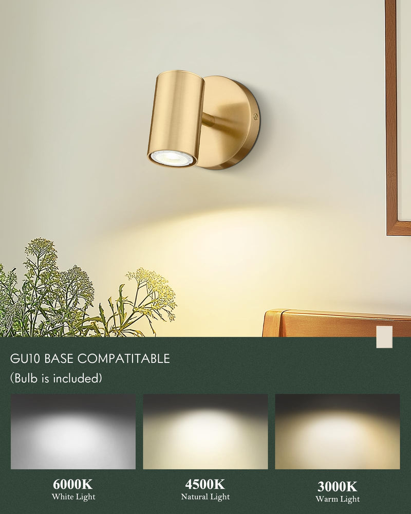 Gold Wall Sconce, Modern Wall Light Fixture, LED Track Lighting with GU10 Bulb for Bedroom Entryway Bathroom Kitchen, SL4830-1W-BB 1-Light Brass Gold 1 PACK