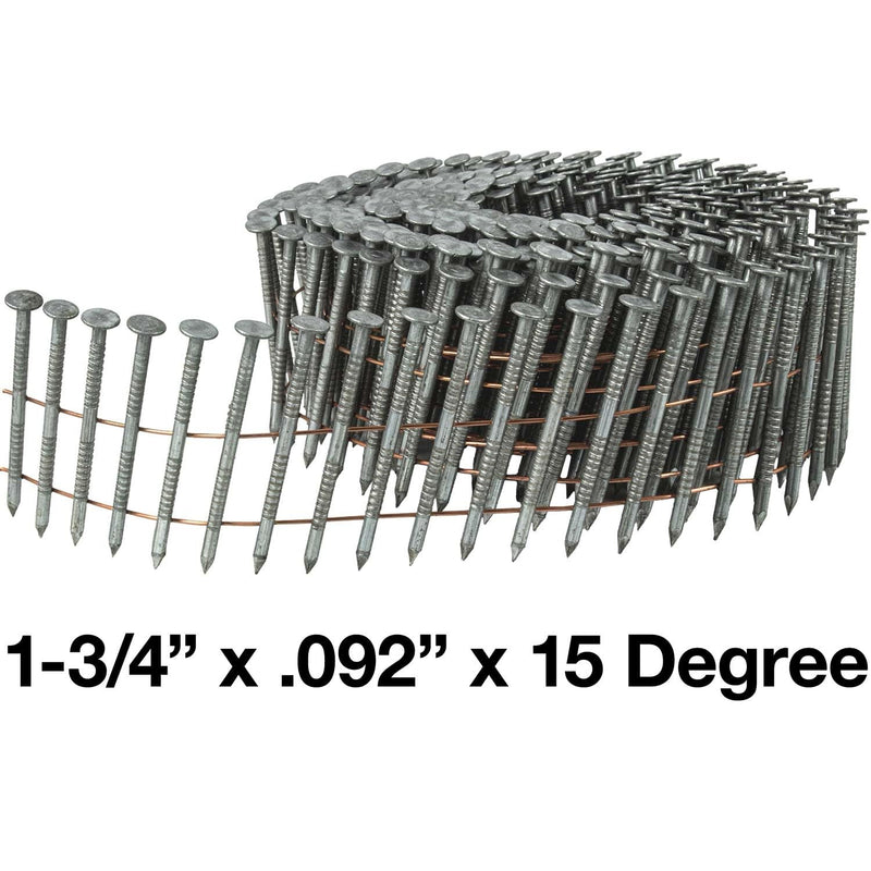 1-3/4" x .092 15° Wire Weld Collated Ring Shank Nails - Galvanized - Hot Galvanized - For Siding, Fencing, Roofing, and General Construction - ~600 Nails 1-3/4 x .092 500 Count
