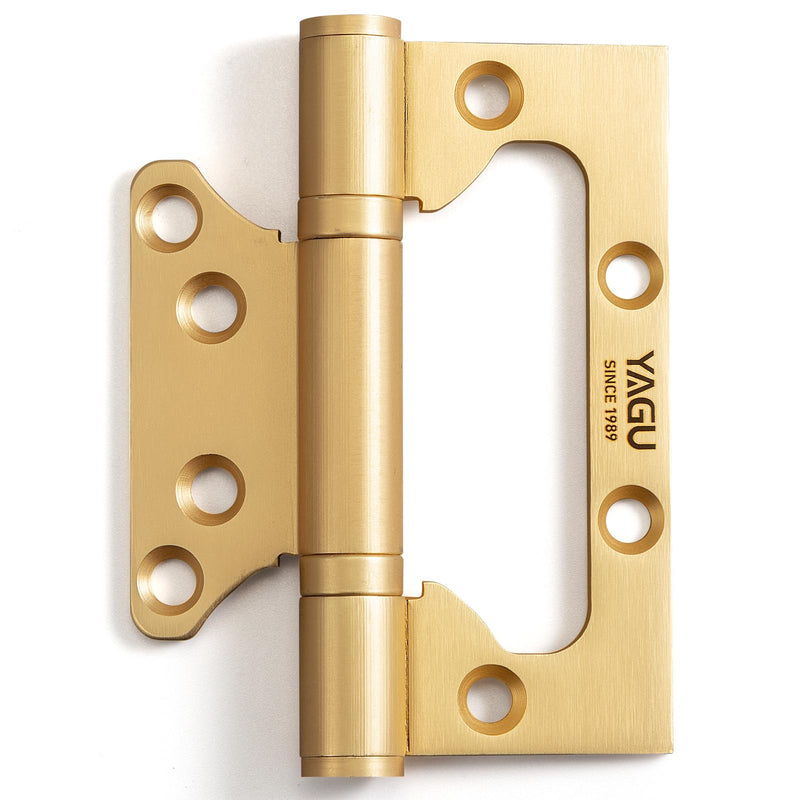 YAGU 3 Pack Non-Mortise Door Hinges - 4" × 3" inch Stainless Steel Bifold Door Hinge - Easy to Install and Heavy Duty with Sqaure Corners, Brushed Gold