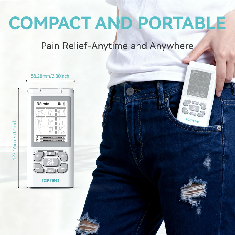 Dual Channel TENS Unit Muscle Stimulator Machine，9 Modes with 20pcs Premium Electrode Pads for Pain Relief White/20 Pads