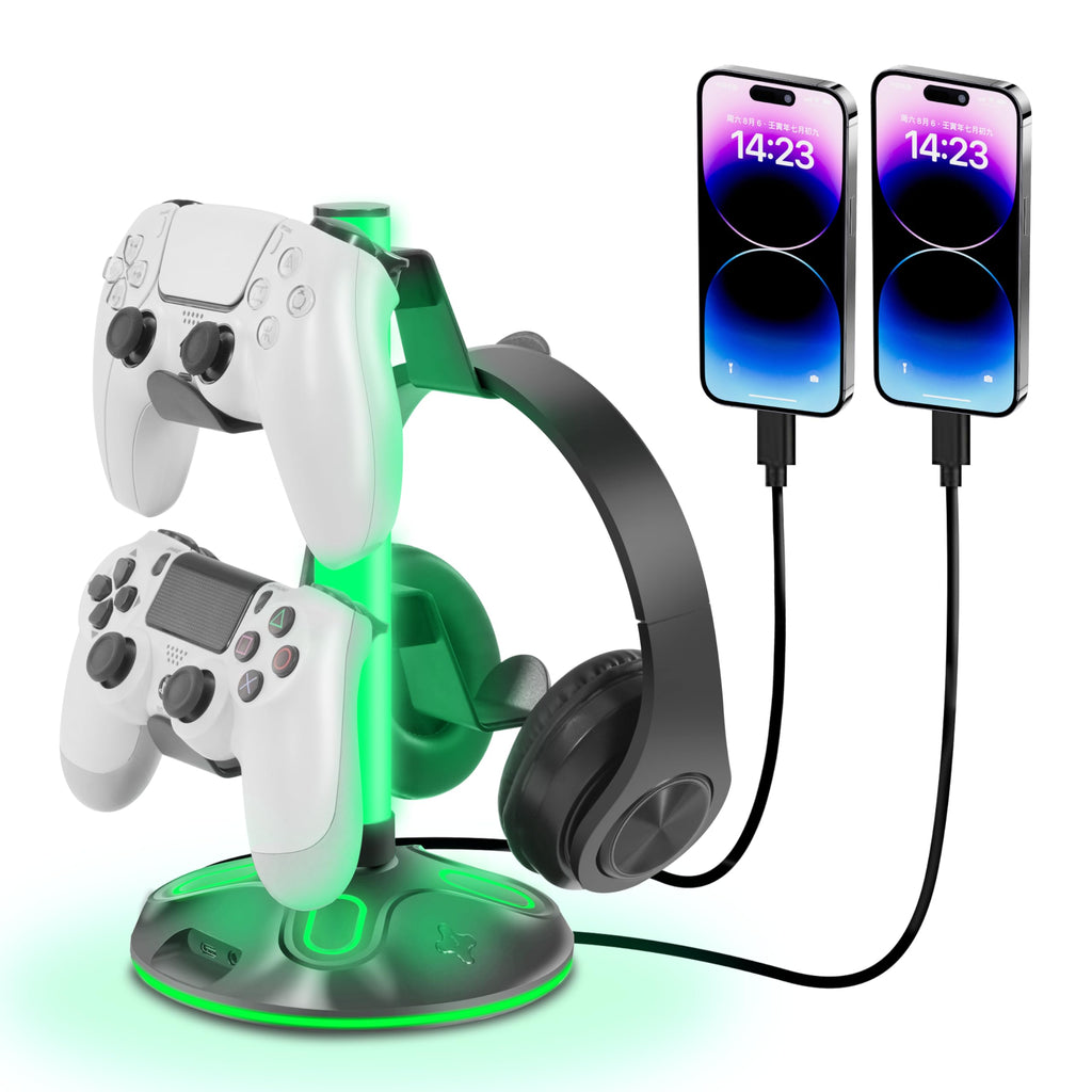 RGB Headphone Stand for Desk,Innovative Headset Stand with 9 Light Modes - Controller Holder with USB Charging and Type-c Port,Controller Stand for Gamepad Earphone Accessories(Black)