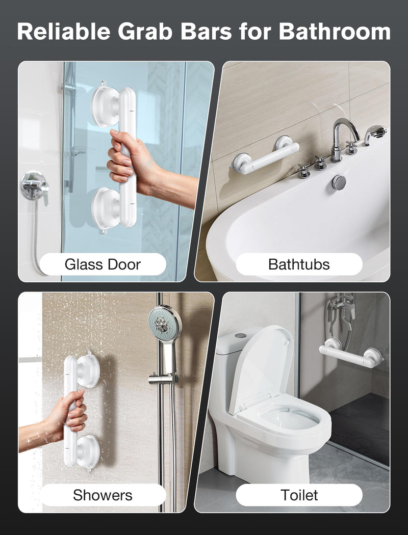 Grab Bars for Bathtubs and Showers, Shower Handles for the Elderly and People in Need, 2026 Upgraded Rubber Suction Cup with Maximum 350 lbs Suction Power, No Drilling-(White-2 Pack) 2 Pack White