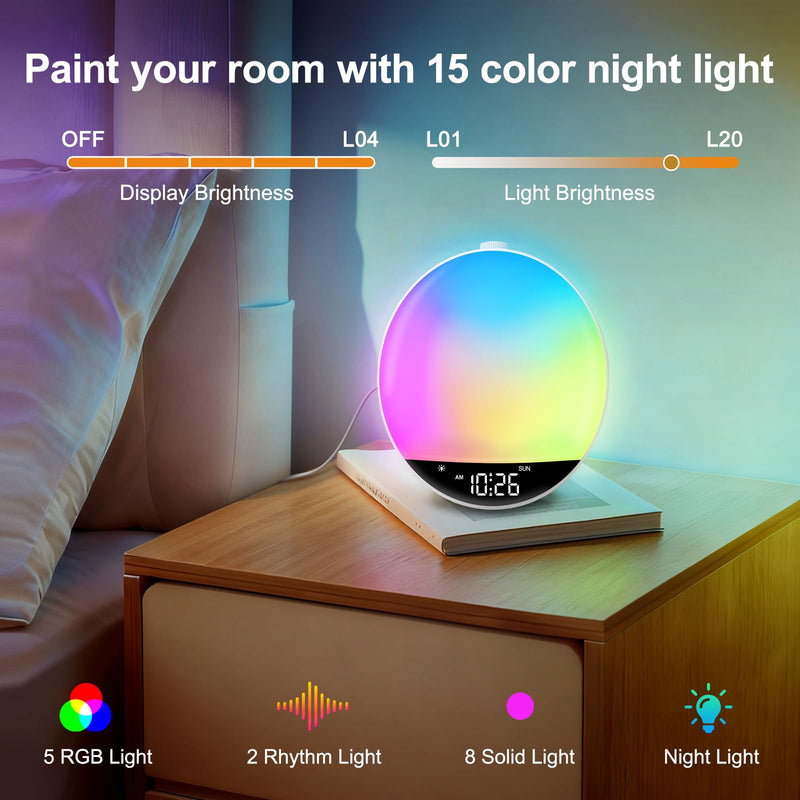 DreamSky Digital FM Radio with Bluetooth Speaker and Sleep Timer, Hi-Fi Clear Loud Sound, Wake up Light Sunrise Alarm Clock for Bedroom, Dimmable Night Light, USB Port, Small Gifts for Kids Seniors