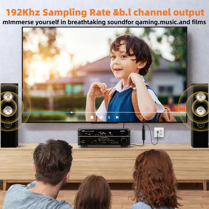 192KHz DAC Optical to 3.5mm Converter,Optical Audio Cable to AUX Cable Adapter,Digital to Analog Audio Converter for HDTV DVD Set-top Boxes Out to Speaker Audio Mixer(Unidirectional O-ptical to AUX) 3.3FT