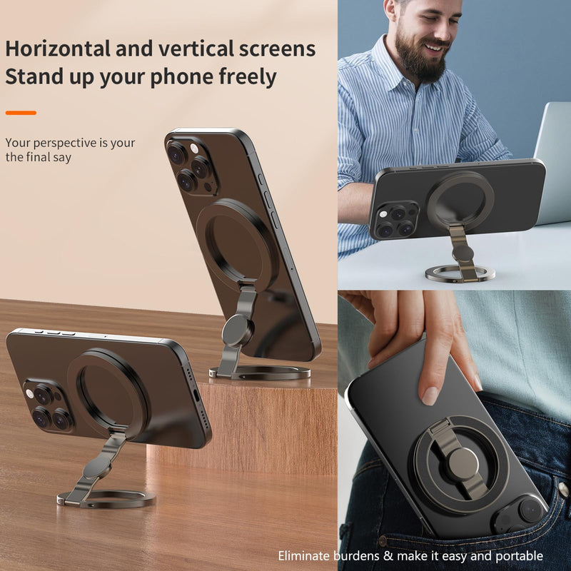 Magnetic Phone Stand Fidget Spinner, Dual Sided Magnet Rings Phone Holder | Stress Relief Magnet Fidget, Fits for iPhone 12-17/MagSafe Cases, Strong Adhesion Phone Grip Stand for Gym Home Travel Deep Grey