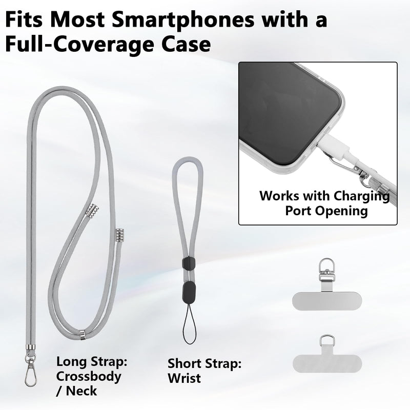 BESARME 2-Pack Phone Lanyard And Wrist Strap Set With 6 Tether Tabs | Adjustable Crossbody, Neck And Wrist Carry; Fits Most Smartphones With Full-Coverage Cases; Black And Gray Set Black Grey