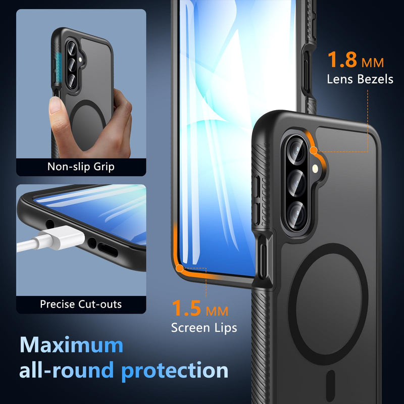 Hensinple for Samsung Galaxy A17/ A16 5G Phone Case, Built-in Screen Protector, Compatible with MagSafe, Military Grade Drop Protection Shockproof Translucent Matte Cover for Galaxy A17/A16/A26, Black | Compatible with MagSafe, Military Grade Drop Prot...