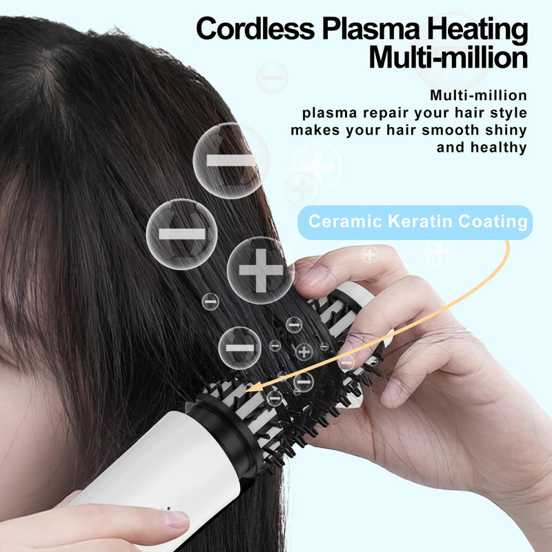 Cordless Hair Curling Brush, 40mm Portable Travel Cordless Hair Curler | 150-210℃, 7000mAh USB Rechargeable Heated Curling Iron and Straighteners for Daily Styling & Travel Gold