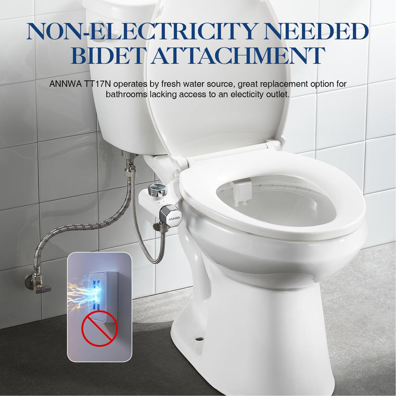 Non-Electric Bidet Attachment for Toilet Seat, Daul Clean Nozzles 3 Modes Adjustable Water Pressure Bidet Toilet Seat Attachment with Pressure Controls Feminine/Posterior Wash (TT17N) White