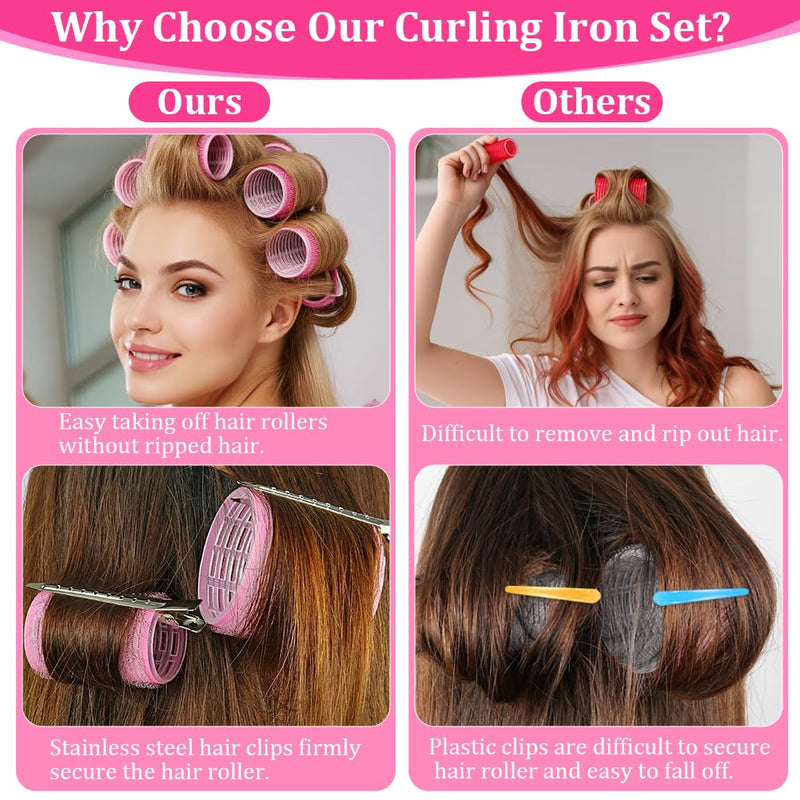 HOTUT 50Pcs Hair Rollers with Clips,24Pcs Self Grip Hair Rollers Set,4 Sizes,24Pcs Duckbill Clip,a Storage Bag and a Comb,No Heat Heatless,DIY Curlers Rollers Tools for Long,Medium, Short,Fine Hair