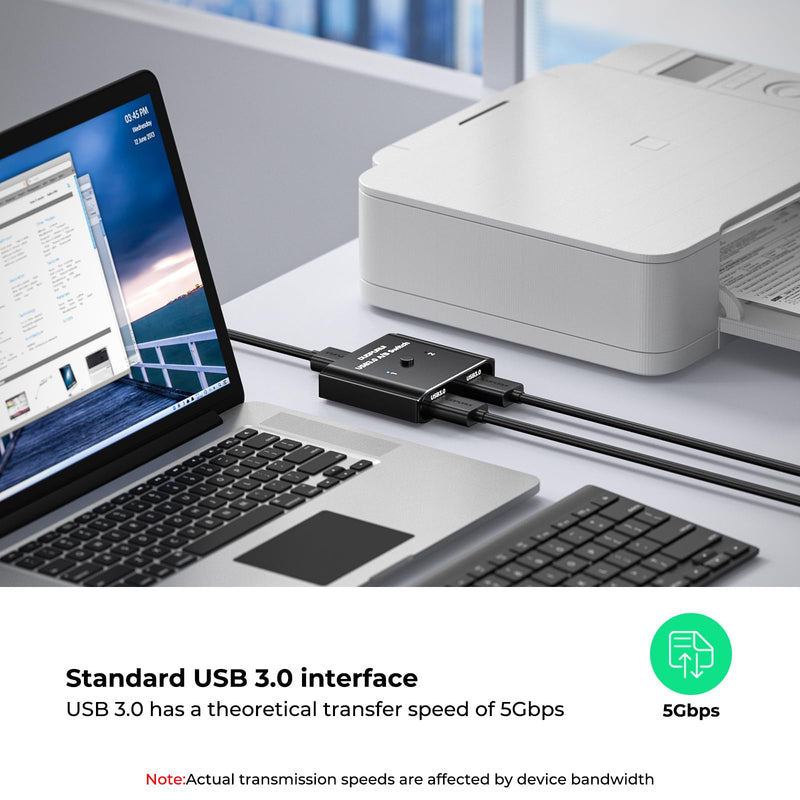 USB 3.0 Switch 2 in 1 Out / 1 in 2 Out Bi-Directional,USB Switcher 2 Computers Share Printer Keyboard Mouse Scanner,Printer Splitter for 2 Computers with 2 USB3.0 Cables (USB3.0)