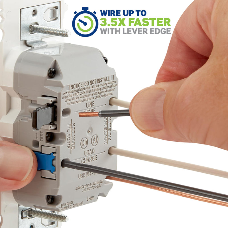 Lever Edge 15 Amp Self-Test, Tamper/Weather Resistant GFCI Outlet, EGFW1-KW, White