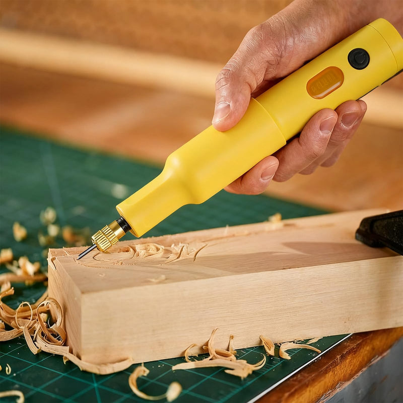 4.2V Wood Carving Kit, Cordless Electric Chisel, 40W Engraving Tool with 20 Blades for DIY Woodworking