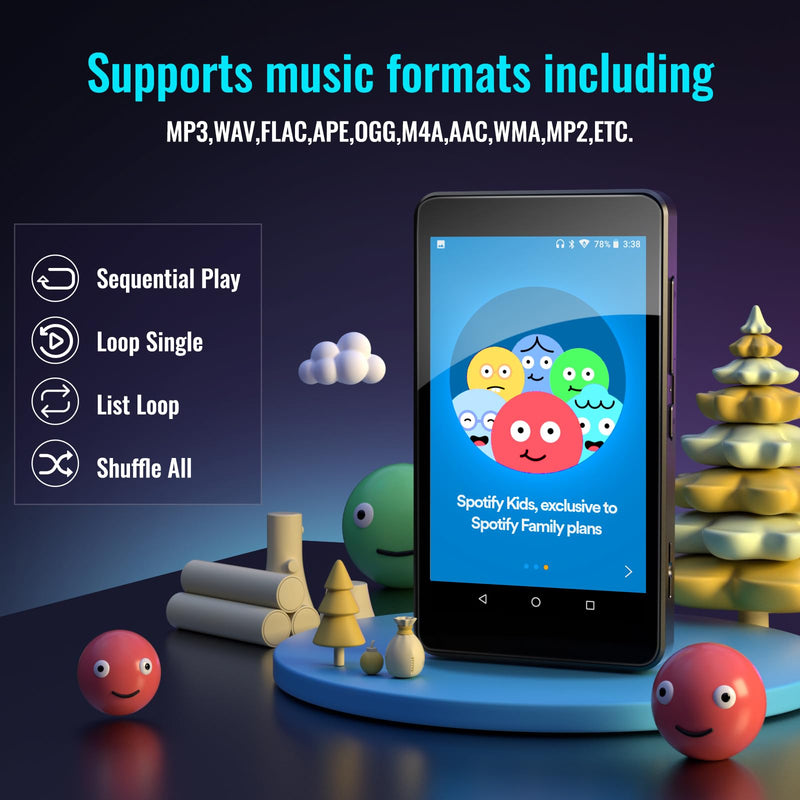 MP3 Player for Kids with Spotify, Parental Controls, Android 14 | Play Store, Spotify Kids, Audible, Amazon Music, Libby, Eye-Friendly Night Mode, Up to 512GB, Updated M4S