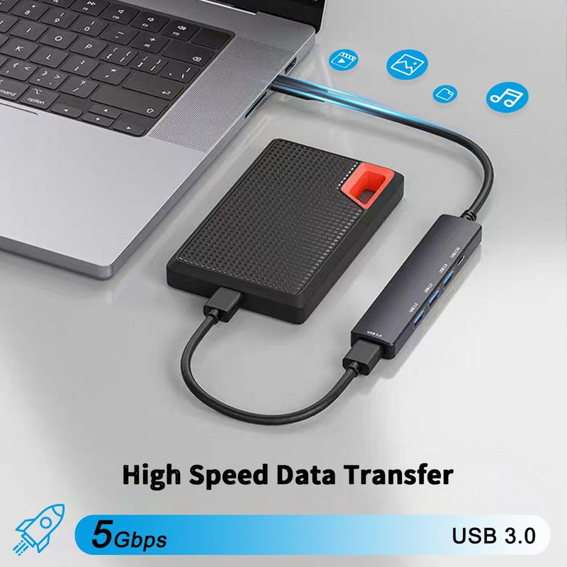 5-Port Powred USB 3.0 Hub, USB Extender USB Splitter with 5V USB-C Power/Data Port, USB Extender for A Port Laptop, PC, PS4/5, Xbox, Car and More 4 USB A & 1 USB C