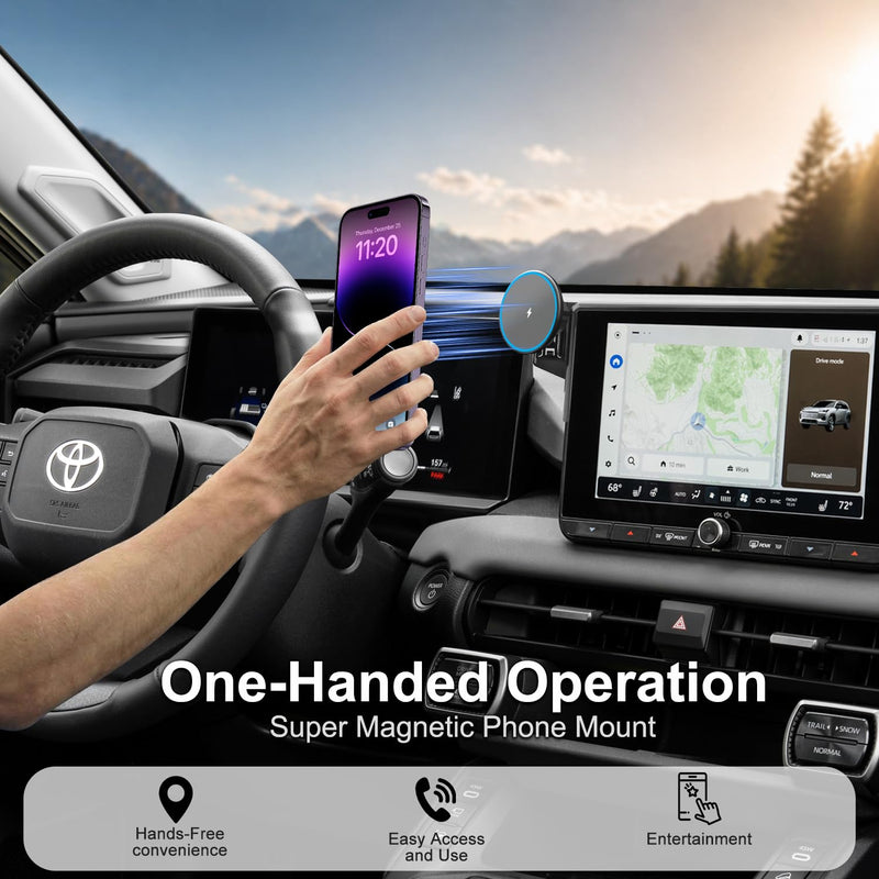 15W Fast Wireless Charger Car Phone Holder for 2026 Toyota RAV4 10.5-inch Touchscreen (LE/SE/XLE Premium/Woodland), 360° Rotation Phone Mount Compatible with MagSafe, 2026 Toyota RAV4 Accessories for 2026 RAV4 10.5-Inch 15W Wireless Charging