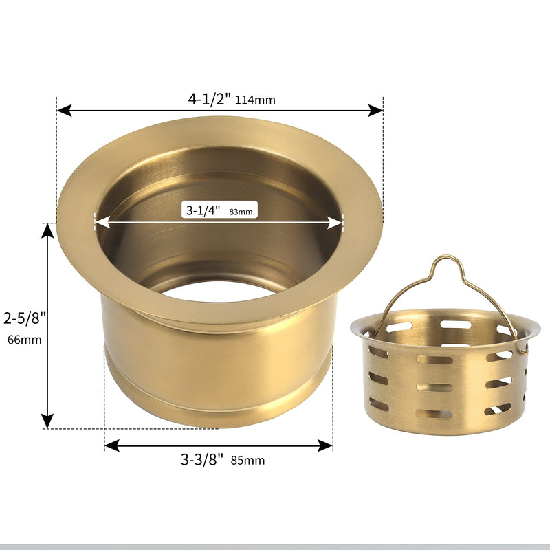 LQS Gold Extended Sink Flange with Deep Basket Strainer, Deep Garbage Disposal Sink Flange for Kitchen Sink, Fit for 3-1/2 Inch Standard Sinks Drain Hole
