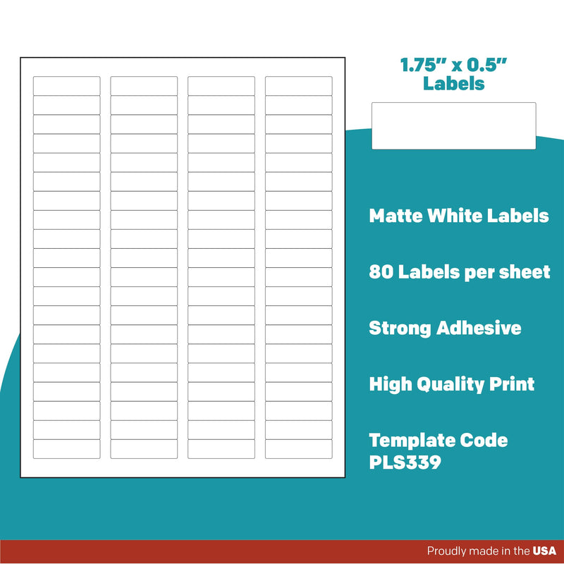 Premium Label Supply White Sticker Return Address Labels – 1.75" x .5" – Laser/Inkjet Compatible – (80 per Sheet), 25 Sheets – 2000 Total Adhesive Labels 2000 Labels