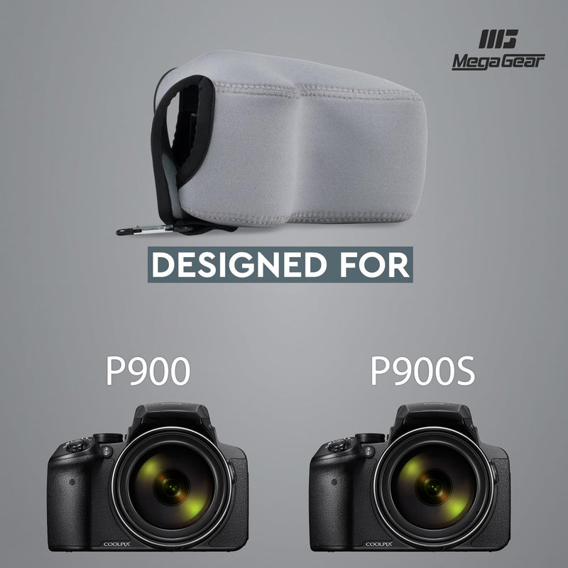 MegaGear Nikon Coolpix P900, P900S Ultra Light Neoprene Camera Case, with Carabiner - Gray - MG1111, Gray One Size