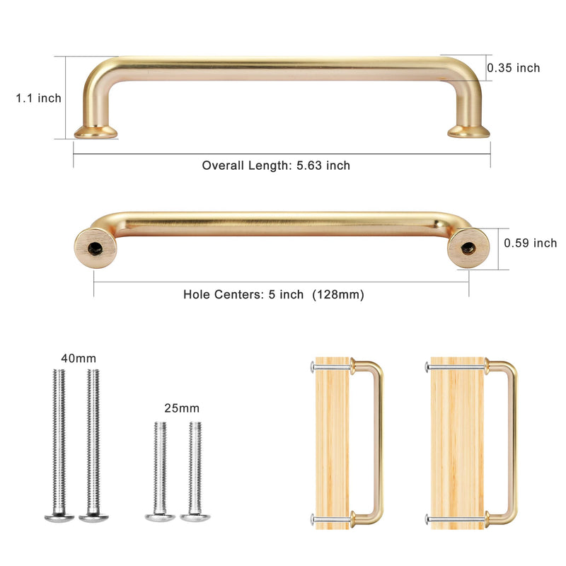 Malimali 10 Pack 5 Inch Brushed Brass Kitchen Cabinet Handles Copper Gold Cabinet Pulls Antique Dresser Drawer Pulls Farmhouse Kitchen Hardware for Cabinets Cupboard Closet 5"/128MM Hole Centers Brushed Brass-10 Pack