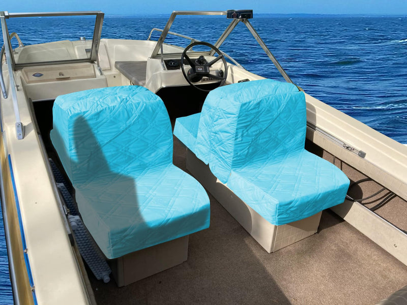Back to Back Boat Seat Covers， Replacement Boat Lounge Seat Covers, Soft Microfiber Fabric, 100% Waterproof Boat Covers for Damaged Seats (Blue) Blue