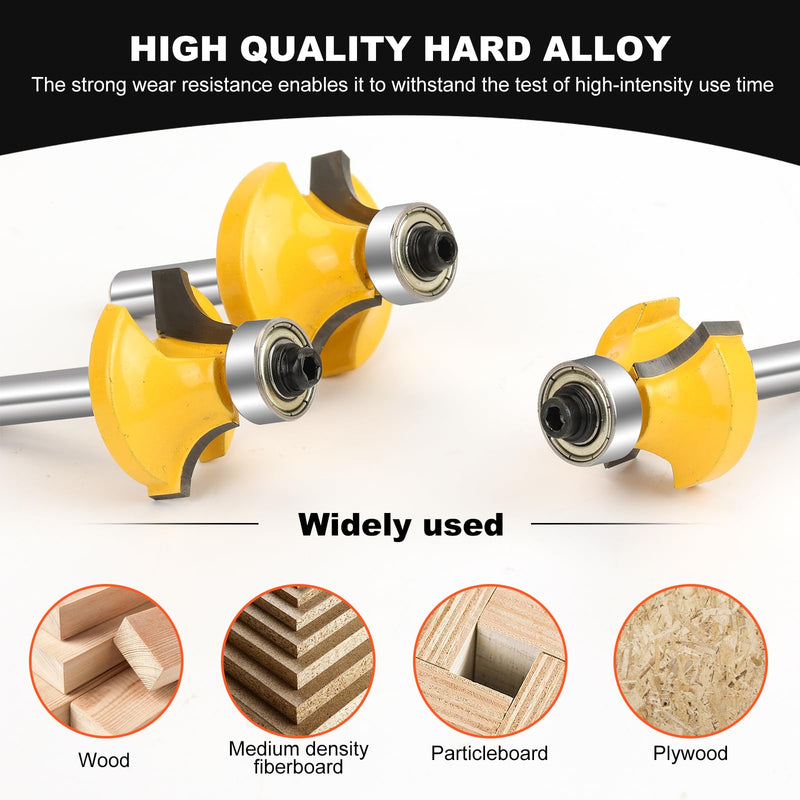 14 PCS Router Bits Set 1/4 Inch Shank | Conventional Universal Set, Roundover Router Bits, Flush Trim Router Bit, Hinge Mortising, Flush Trim Template