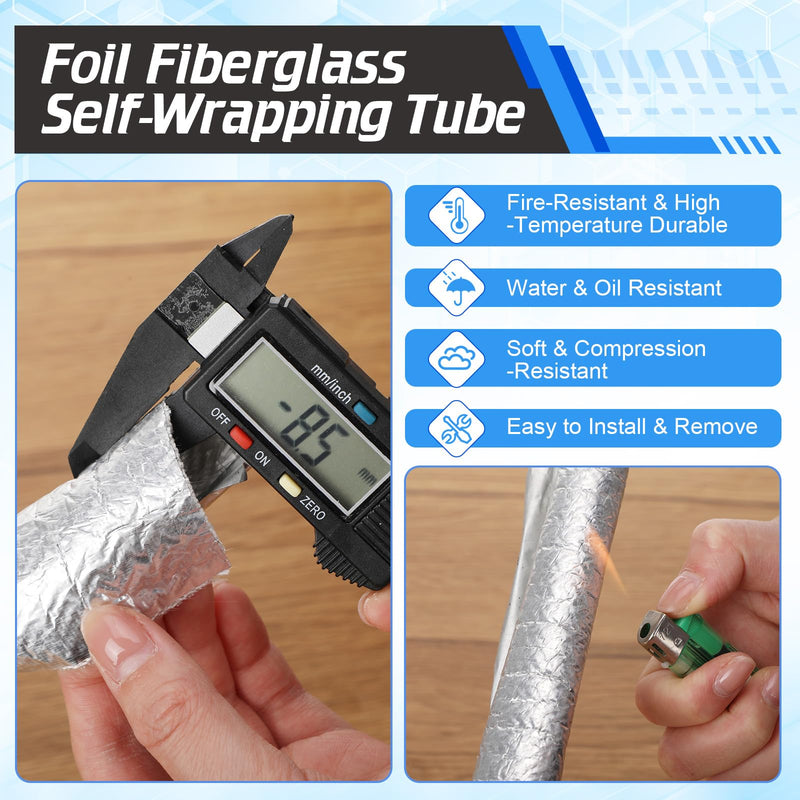 1" I. D. x 13ft Self Closed Aluminized Heat Shield Sleeve, Self-sealing Adhesive Aluminized Sleeving Heat Shield for Brake Cable, Fuel Line, Spark Plug