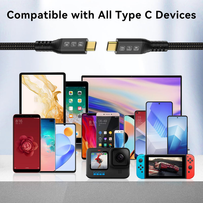 [40Gbps Data Sync] Compatible with Thunderbolt 4 Cable 10 ft Support 100W Fast Charing and 8K/4K Display for Thunderbolt 3/USB4 Monitor, Not Support Docking Stations and Hub 10FT