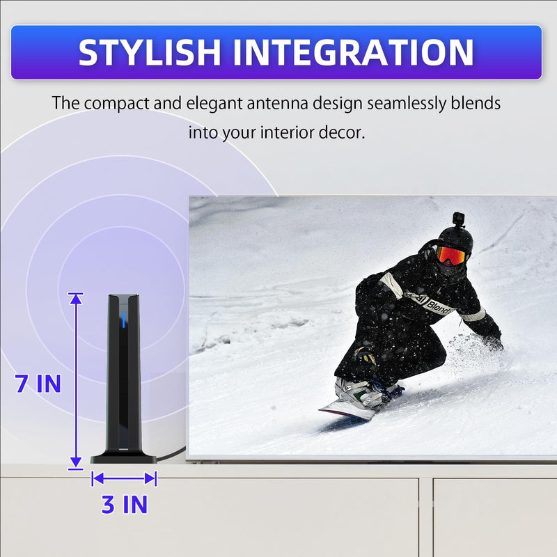 Digital Antenna for Smart TV Indoor, 2026 HD Antennas with 3M-Stick Base, 360°&Long Range Reception 4k 1080p for Local Channels, Easy Setup Antenna for TV Without Cable (Black) Black