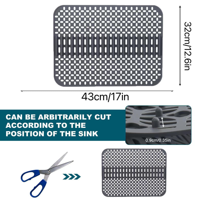 Silicone Sink Mat - 17x13, Non-Slip Kitchen Sink Protector, Grey | Non-Slip, Kitchen Sink Protector Type E-Grey