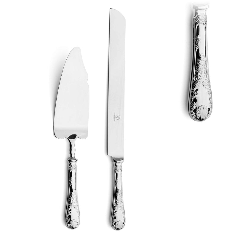 2 Piece Wedding Cake Server Set,18/10 Stainless Steel Dessert Set Pie Server Cake Cutter Knife for Birthday,Anniversary,Holiday,Baby Shower,Party (Versailles, Stainless steel-V) Versailles