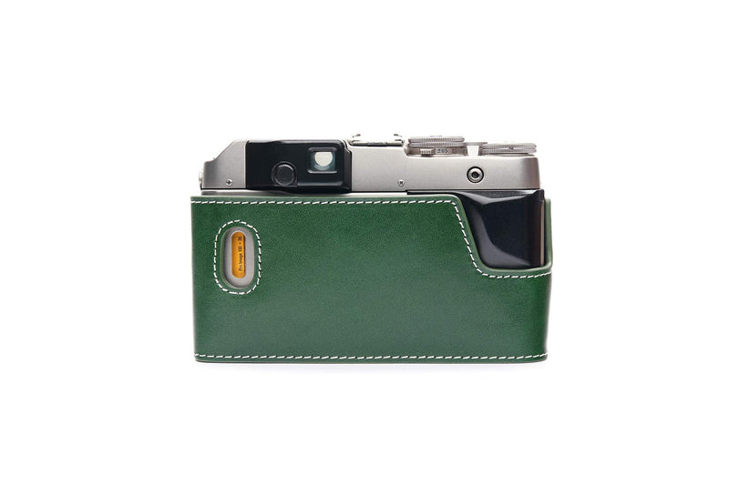 Contax G1 Case, BolinUS Handmade Genuine Real Leather Half Camera Case Bag Cover for Contax G1 Camera with Hand Strap (Green) Green