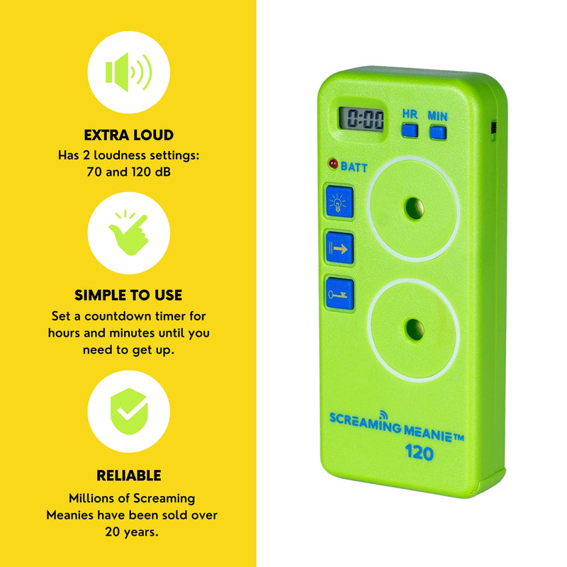 Screaming Meanie TZ-120 Extremely Loud Alarm Timer, Multi-Purpose Timer with 2 Sound Levels Perfect for Heavy Sleepers, Truckers, or Travelers (9v Battery Included) - Green