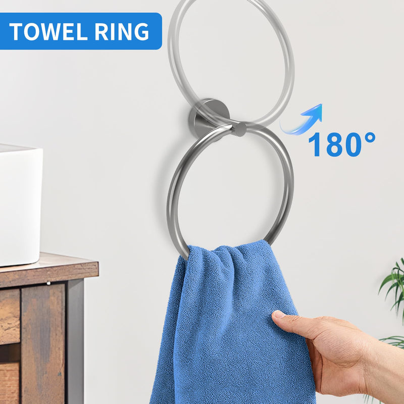 Brushed Nickel Bathroom Accessories, Bathroom Hardware Set, SUS304 Stainless Steel Bathroom Towel Holder Set, 16 Inch Towel Bar Set 5 Pcs, 2 Towel Hooks, Toilet Paper Holder, Towel Ring 16in Towel Bar Set Brushed Nickel