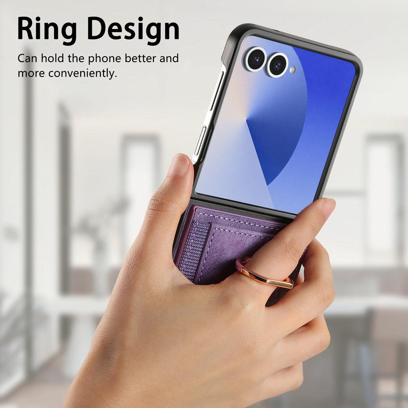 for Samsung Galaxy Z Flip 8 Wallet Case with Card Holder Purple | Credit Slots Built-in Rotate Ring Stand PU Leather Protective Kickstand Shockproof Cover for Women Men Girls