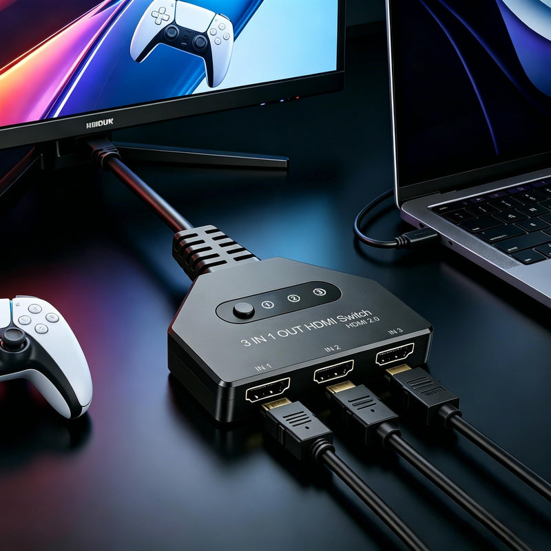 HDMI Switch 3 in 1 Out-HDCP 2.2, 4K@60hz 3 Way hdmi Splitter Supports Full 1080P 3D Compatible with Roku Fire TV Stick HDTV PS4/PS5 Xbox One Chromecast, Compatible with Mac/Win/Linux