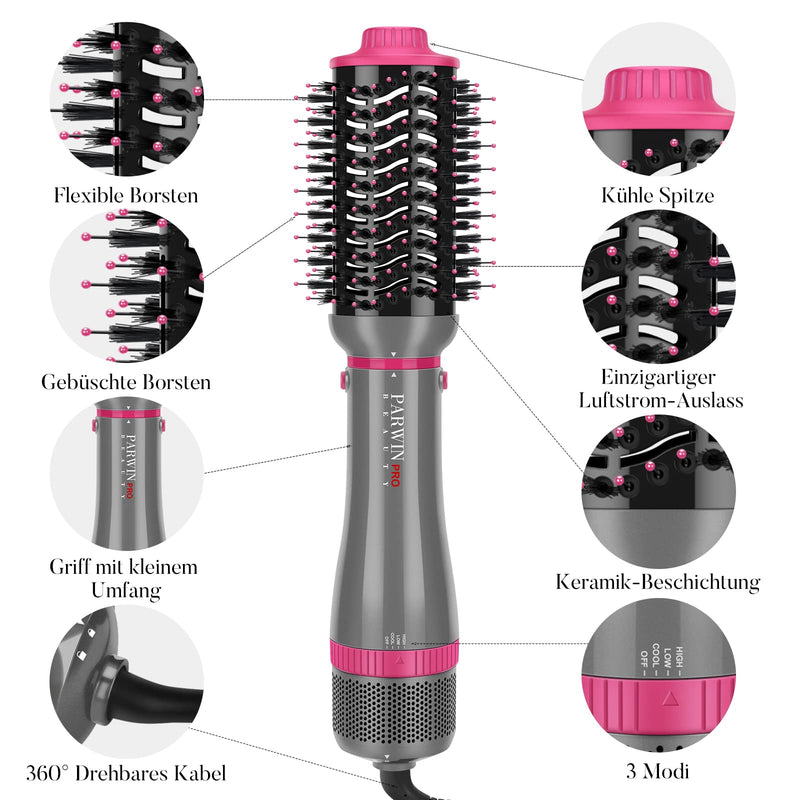 4-in-1 Hair Dryer Brush Set, Multi Air Styler with Diffuser and Hot Brush | Hairdryer, Hot Air Brush, Hair Diffuser and Hot Brush, Ionic Care, Frizz Control, Gray Gray - Standard