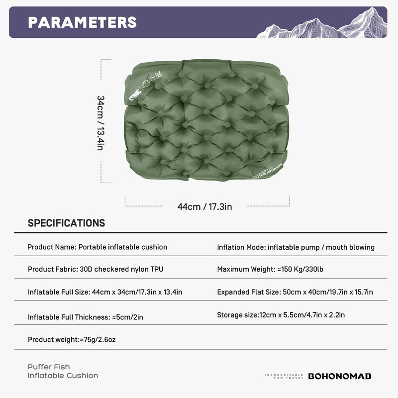 Inflatable Seat Cushion,Portable Lightweight Travel Air Sitting Pad - 17.3''x13.4''x2'',Moisture and Water Resistant Camping Chair Mat for Outdoor Office Stadium Bleacher Airplane Car Dark Gray