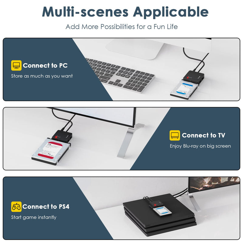 WAVLINK USB-C HDD Docking Station, Dual-Bay 2 USB 3.0 Ports & 12V/3A, 5Gbps | USB-C to SATA; 2.5/3.5" HDD/SSD; Offline Clone A to B; UASP/TRIM; USB Bus Power 5V SSD; 36TB Capacity; Hot-Swap; Plug & Play