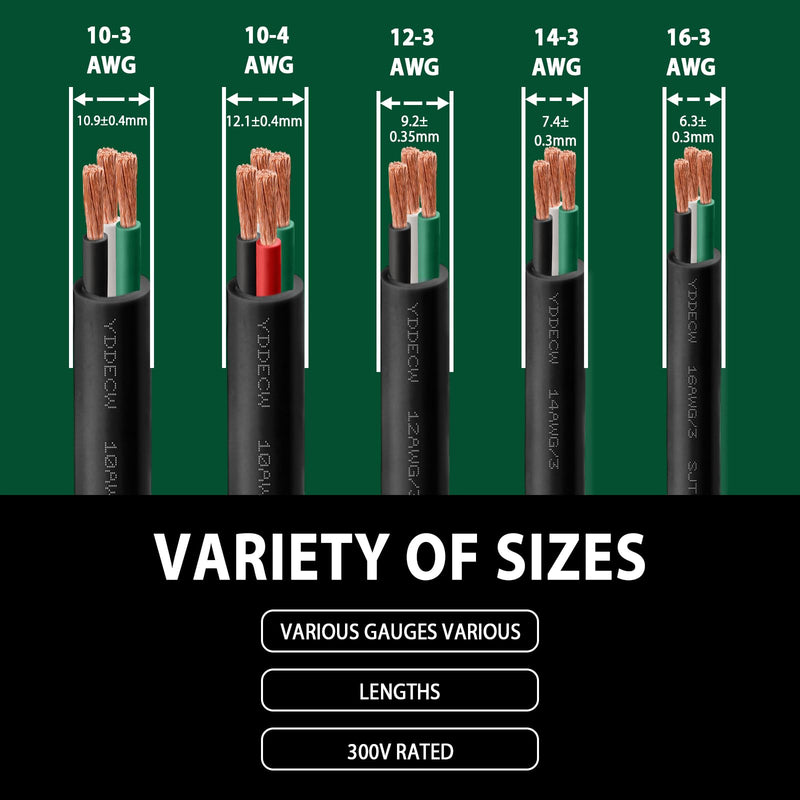 10ft 10/3 10 AWG SJTW 300V Wire (3 Conductor) - 10 Gauge SJTW Cable with UV-Resistant Jacket for Motor Leads, Battery Chargers and Machine - 3 Conductor - 10 Feet Electrical Wire 10AWG(3 Conductor)