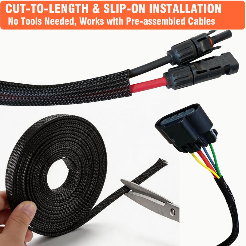 60ft – 1/4 inch & 1/2 inch PET Expandable Braided Cable Sleeve – Black – Wire Loom for Automotive, Audio, Video, Home Theater & Office Cable Management (Black, 1/4inch-30ft&1/2inch-30ft)