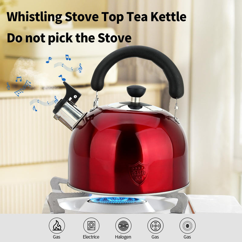 3.75 Quart/4L Whistling Tea Kettle,Stainless Steel Teakettle Teapot for Stovetop,Vintage Tea Kettles with Touch Ergonomic Handle(Red) 3.8 Quarts