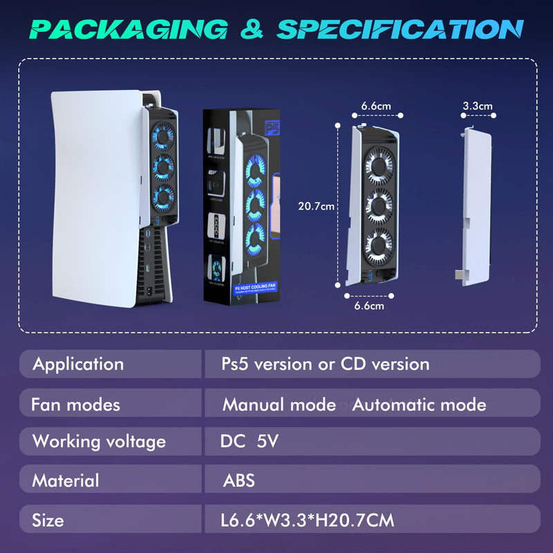 Upgraded Cooling Fan for PS5 Console,Quiet & Efficient Cooler with LED Light and USB 3.0 Port, Dual-Speed PlayStation 5 Cooling System for Disc & Digital Edition (Not for Slim/Pro) ps5 fan