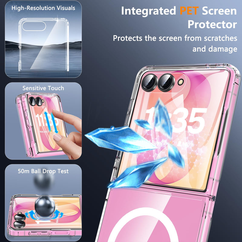 Hensinple for Samsung Galaxy Z Flip 8 Case,Magnetic Z Flip 7 Case with Built-in Screen Protector,Anti Yellowing Shockproof Rugged Slim Phone Cover for Samsung Galaxy Z Flip 7/8,Crystal Clear Samsung Z Flip 7/8-Clear Samsung Z Flip 7 / Z Flip 8