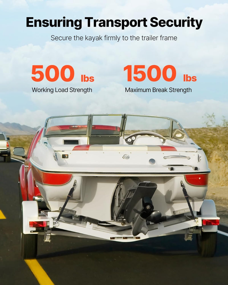 VEVOR Boat Trailer Transom Straps (2PK), 2’’ x 48’’ Adjustable Boat Straps 1,500lb Break Strength with Security Lock S Hooks, Transom Tiedowns for Trailer or Kayak Secure