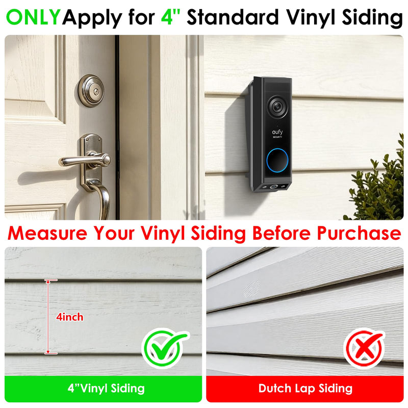 Vinyl Siding Mount for Eufy Doorbell Camera E340/C30/C31,Adjustable Angle Doorbell Wedge Corner Mounting Bracket Kit for Eufy E340,Camera Mount Solve Siding Tilt Problem(4" Standard Vinyl Siding Only)