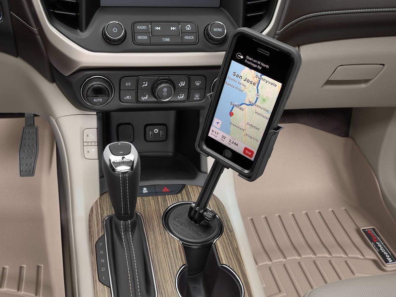 WeatherTech CupFone Two View with Extension – Adjustable, Universal Cup Holder Cell Phone Mount Car & Truck Accessory – Best Design for iPhone & Smartphone Charging – Black Plastic Knobs