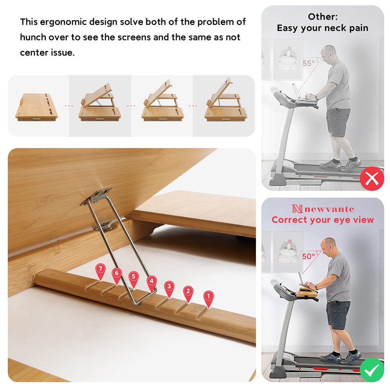 Nnewvante Treadmill Desk Attachment Bamboo Walking Laptop Stand Holder Workstation Adjustable Desktop Laptop Tray for Treadmill Natural