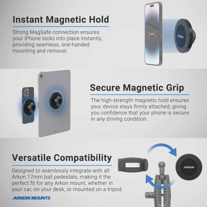 ARKON Mounts Magnetic Phone Mount with Suction Mount, Strong Neodymium Magnets, Suction Mount for Windshields and Dashes, 360° Swivel for Easy Positioning, for iPhone, Galaxy, and More